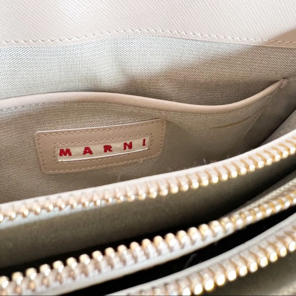 Marni Large Accordion Shoulder Bag Cream Teal Trunk Purse Leather Flap Front - Picture 9 of 13